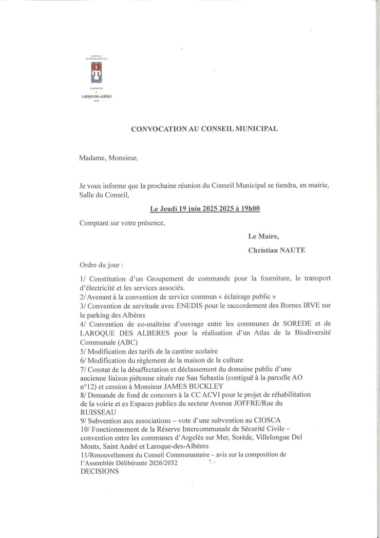 CONSEIL MUNICIPAL 19 JUIN 2025
