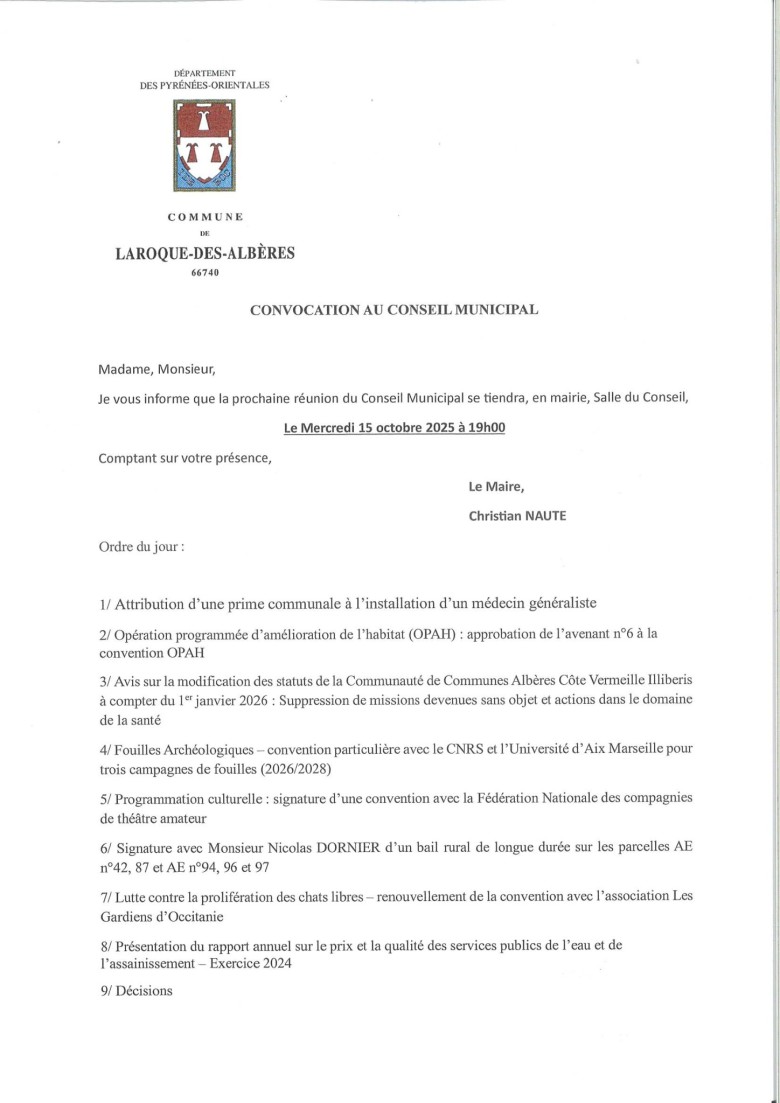 conseil municipal du 15 octobre